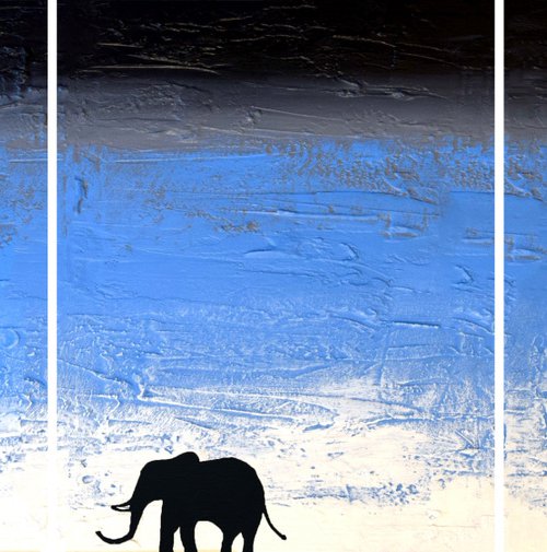 Elephants on Blue by Stuart Wright