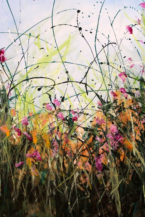 Only Seconds Away #1 - Large 124x 80 cm Original abstract floral painting by Cecilia Frigati