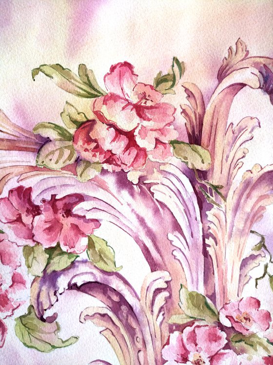 Modern watercolor artwork "Dog-rose"