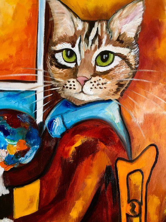 Cat artist inspired by self-portrait of Amedeo Clemente Modigliani