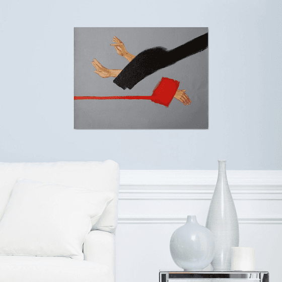 FIND ME - OIL PAINTING, UNUSUAL GIFT, RED LINE PAINTING
