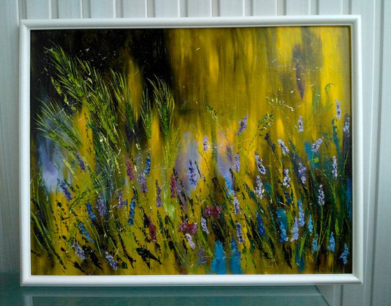 lavender meadow summer grass original oil painting framed ready to hang" Summer mood"