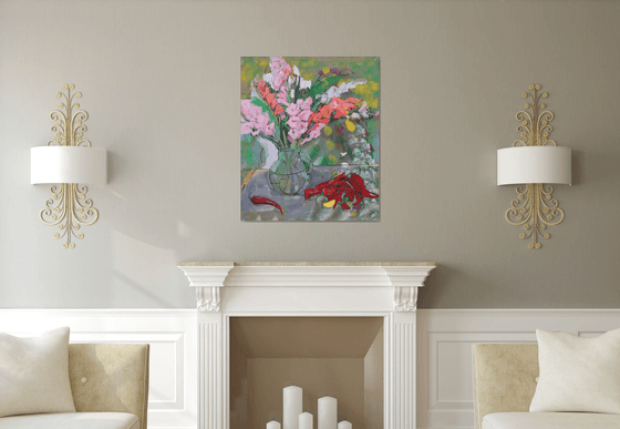 Pink gladioluses