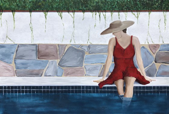 Woman In Red Dress at Pool
