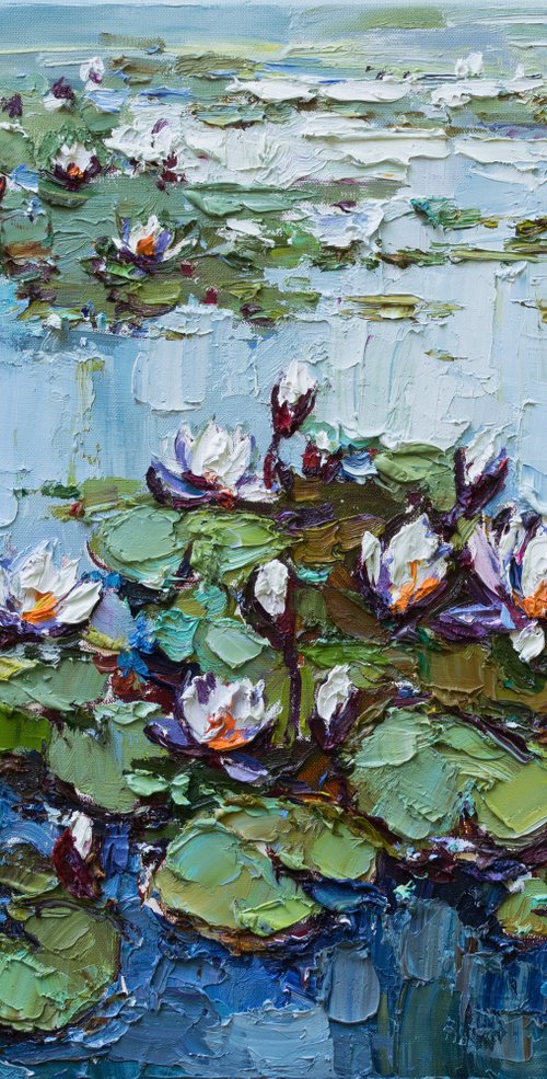 Water Lilies -Pond flowers  Impasto Original Oil painting by Anastasiia Valiulina