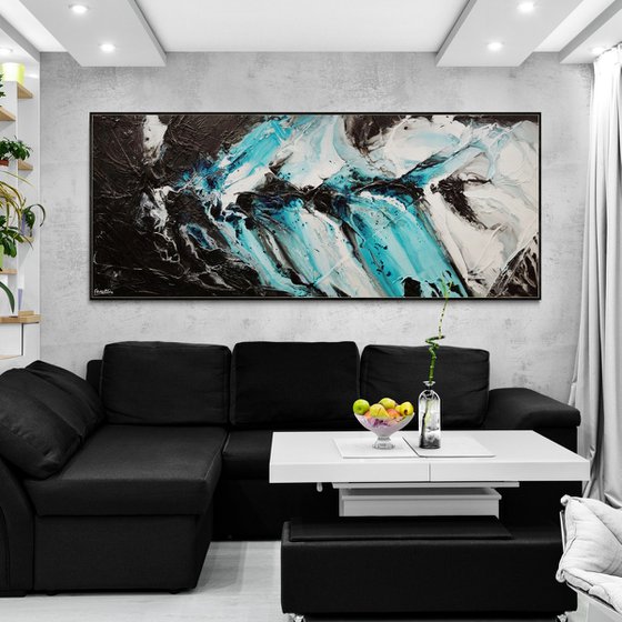 Turquoise Rapture 240cm x 100cm Textured Abstract Art