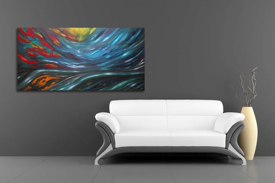 Nocturnal - 120x60 cm,  LARGE XXL, Original abstract painting, oil on canvas