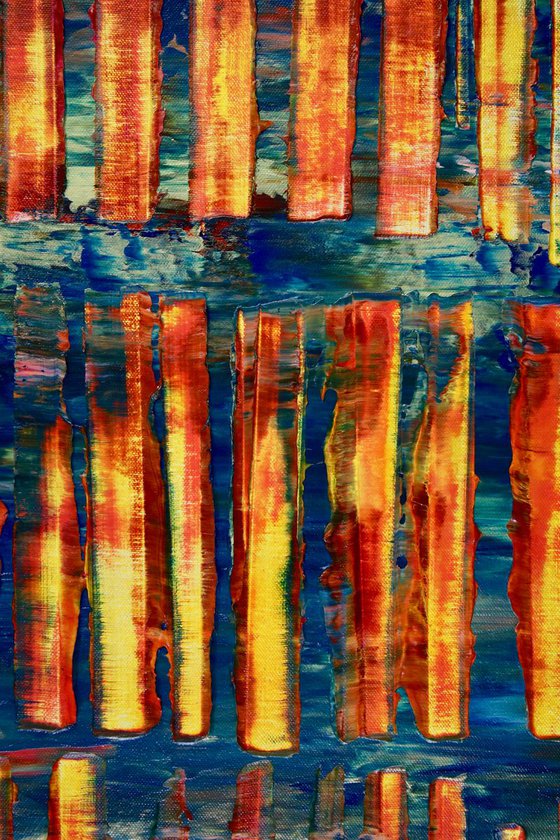 Metallic spectra and light intrusions | Fiery abstract painting