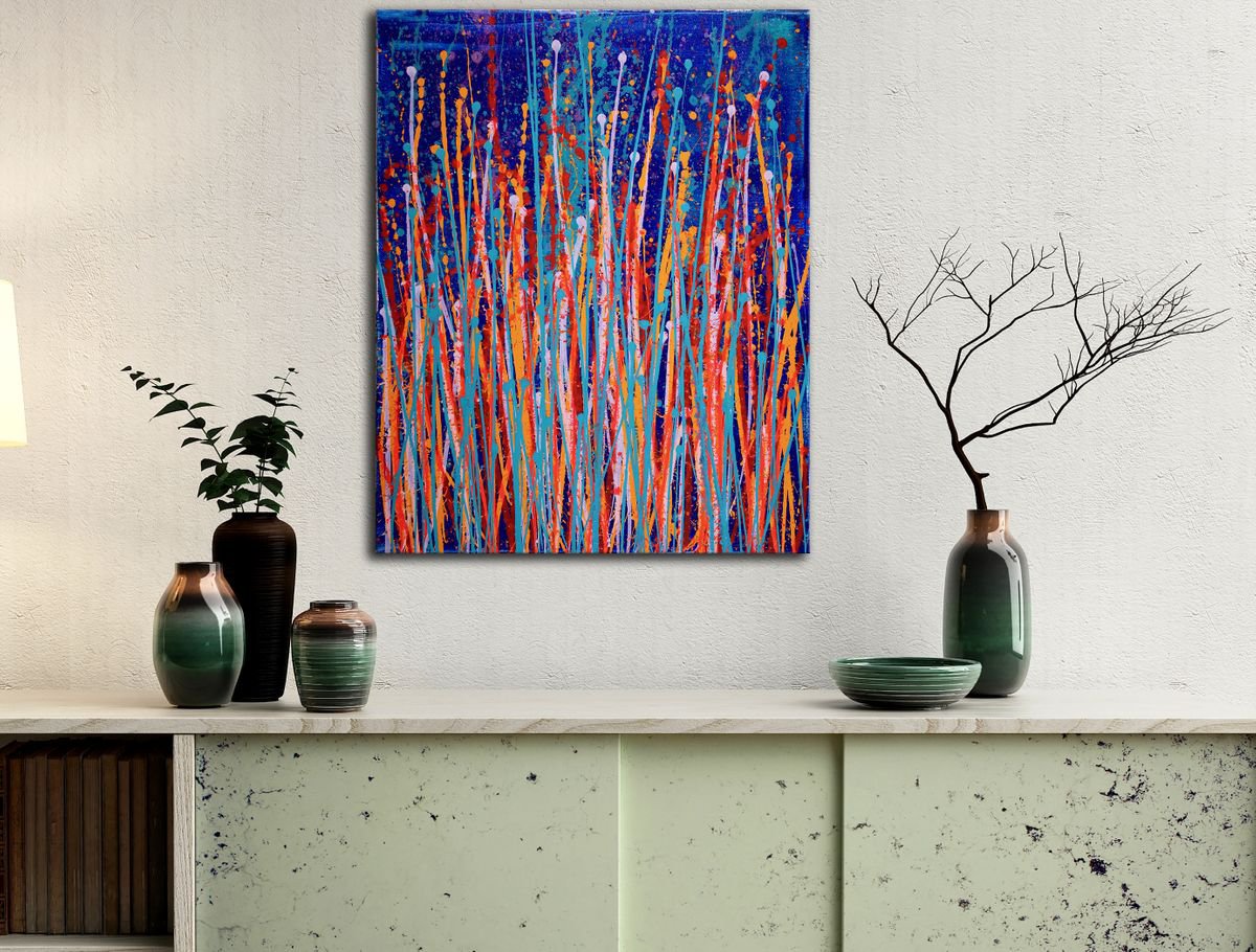 Abstract Acrylic Painting By Nestor Toro, 16 X 20", Energy Blast 1, Original Artwork