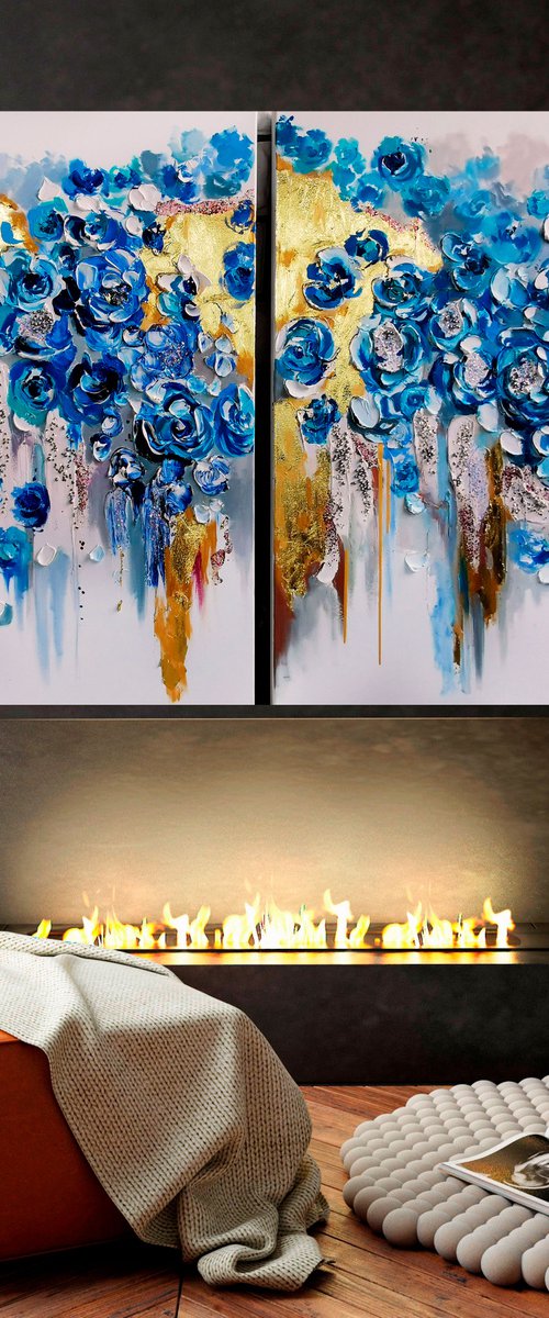 Abstract colorful painting, Large golden paintings by Annet Loginova