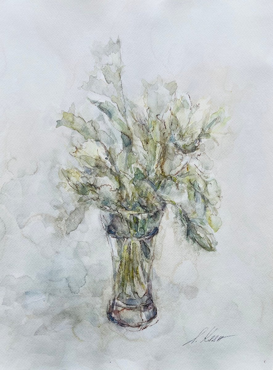 Impressionistic Botanical Watercolour By Elena Klyan, 12 X 16, White Bells 30 X 40 Cm 2025, Original Artwork