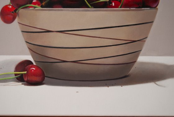 Still life with cherries II , Original oil on canvas painting