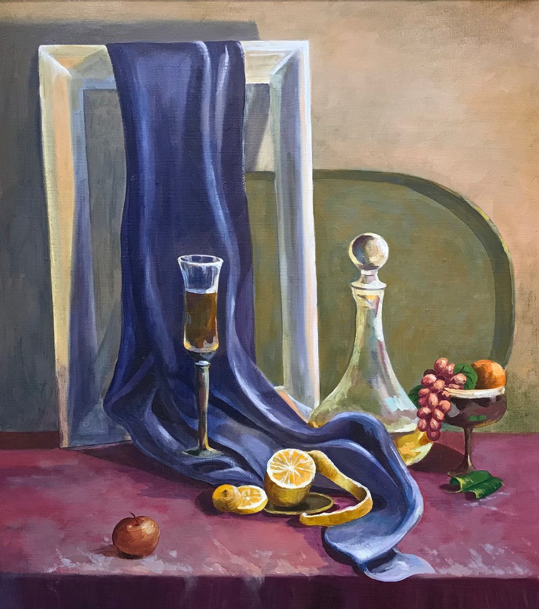 Original oil painting Decanter and lemon - 70x80 cm (2016) by Evgeniya Roslik