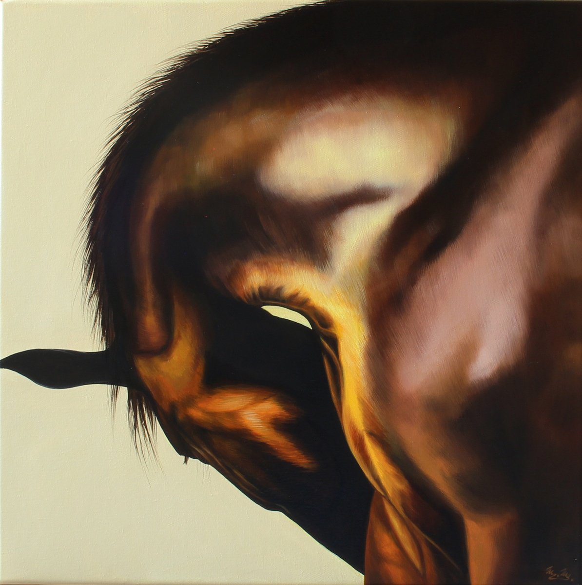 Photorealistic Animal Oil Painting By Marie Madej, 24 X 24", Horse