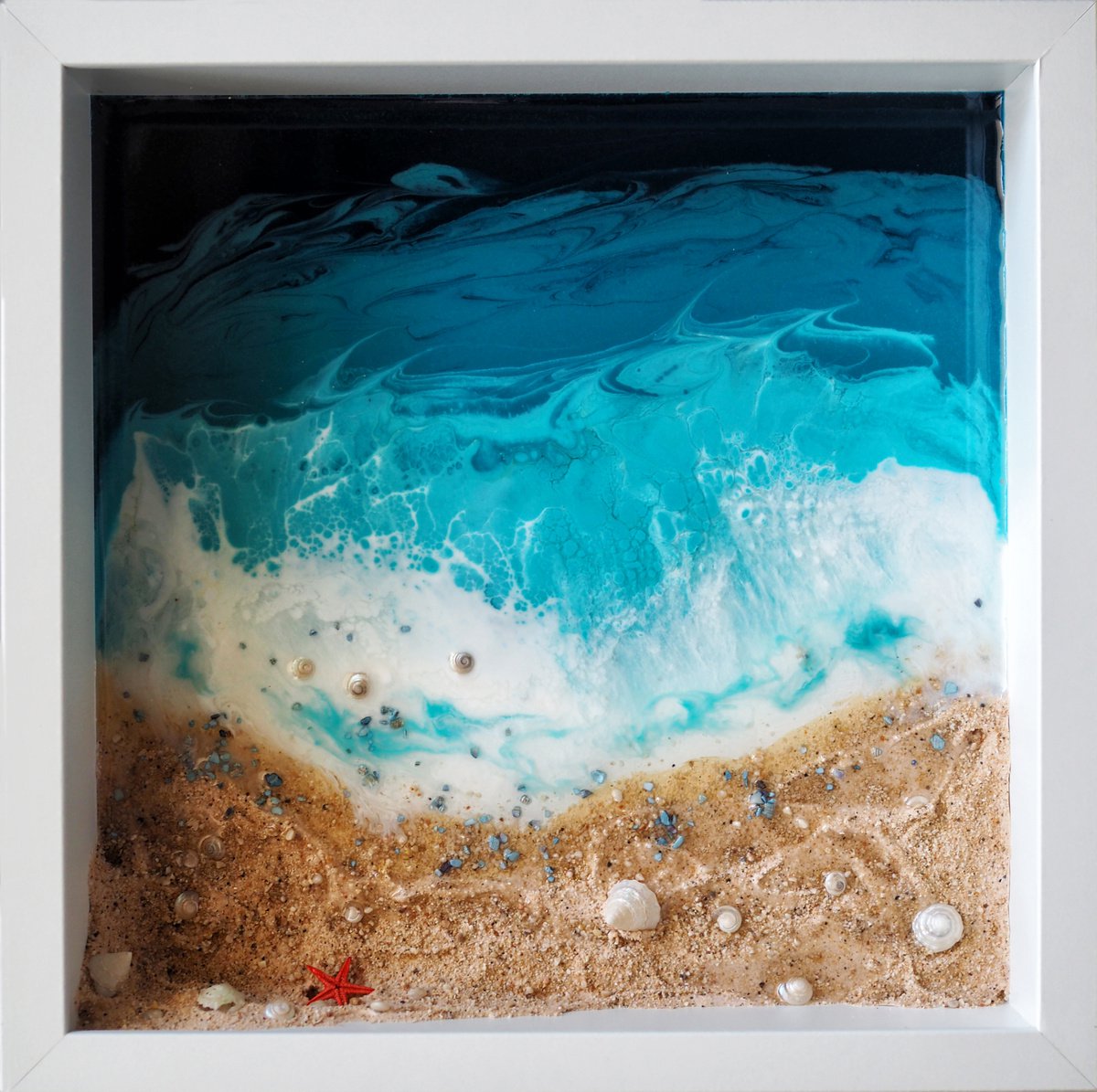 My little private beach - original seascape 3d artwork, framed, ready to hang by Delnara El