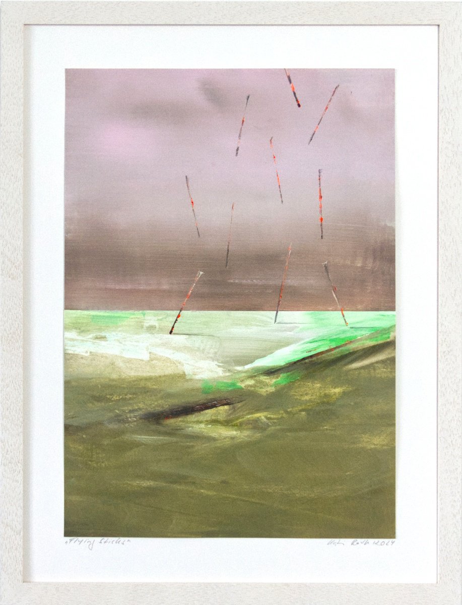 Organic Landscape Acrylic Painting By Katrin Roth, 13 X 17", Flying Sticks, Original Artwork