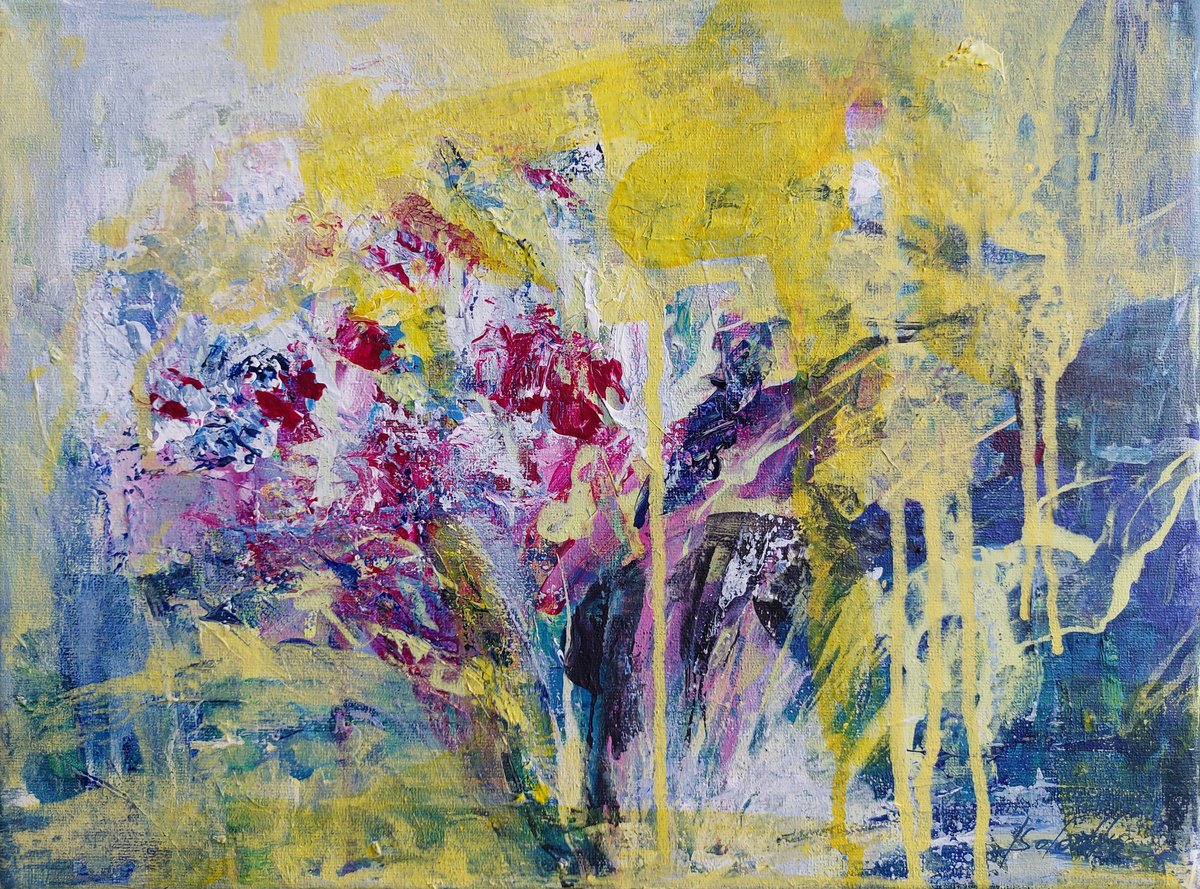 Abstract Acrylic Painting By Katia Solodka, 16 X 12", Stolen Spring 15, Original Artwork