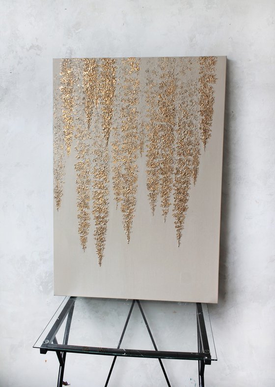 "Gray Wisteria" Gold wisteria abstract art