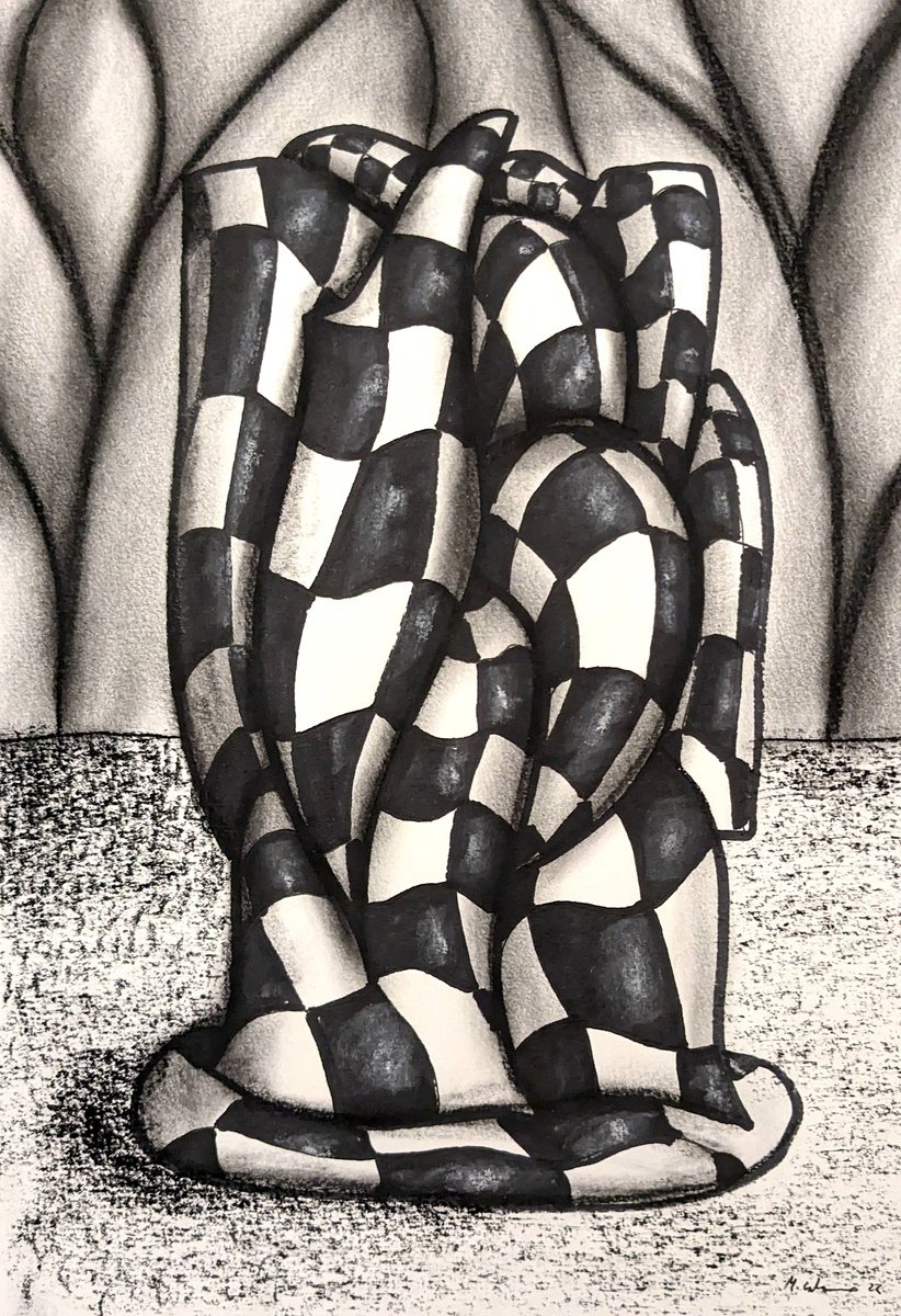 Geometric Abstract Charcoal Drawing By Massimo Castronuovo, 8 X 11", Untitled, Original Artwork