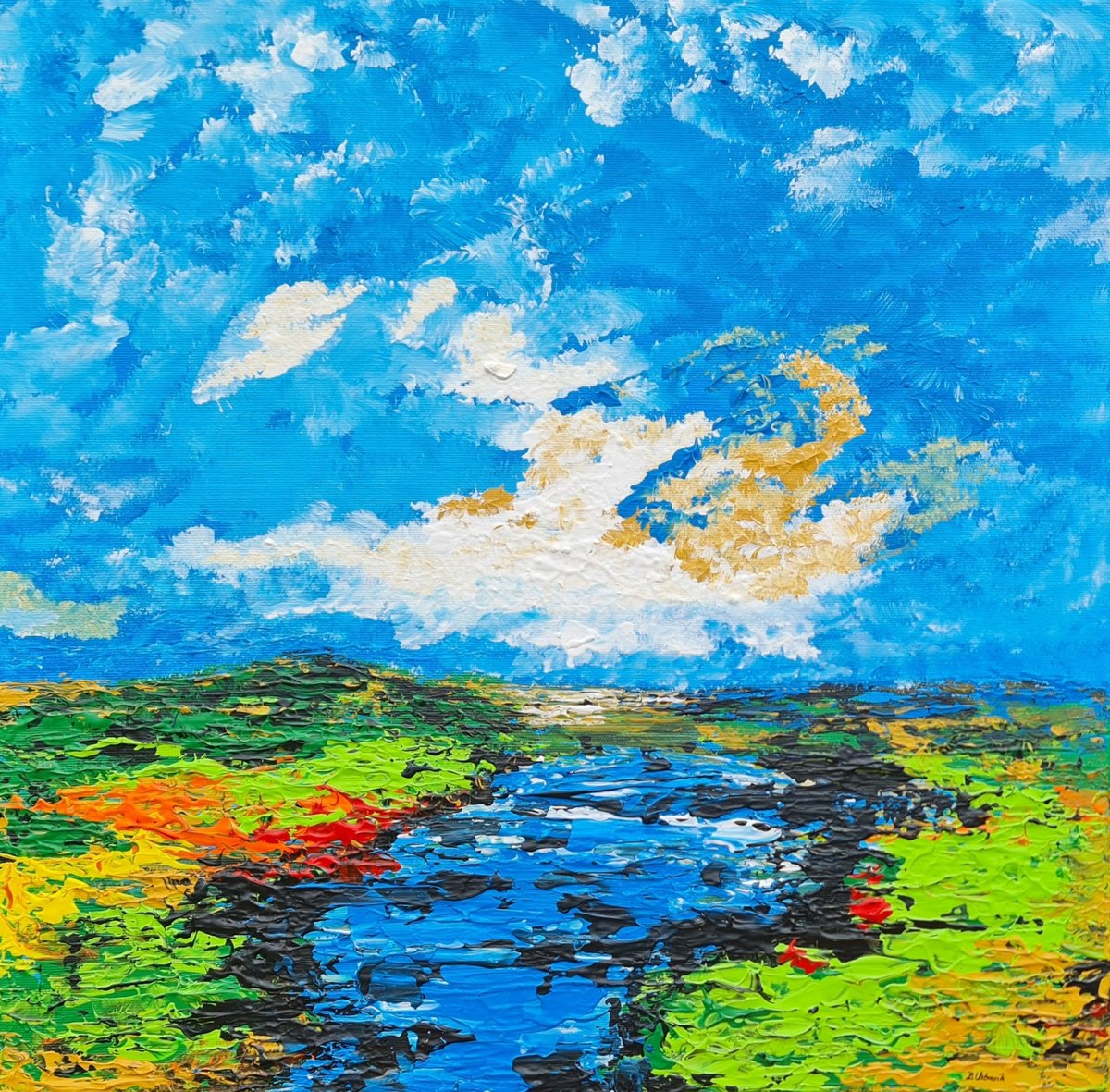 Abstract Landscape Acrylic Painting By Daniel Urbani?k, 20 X 20, Abstract Landscape, Original Artwork