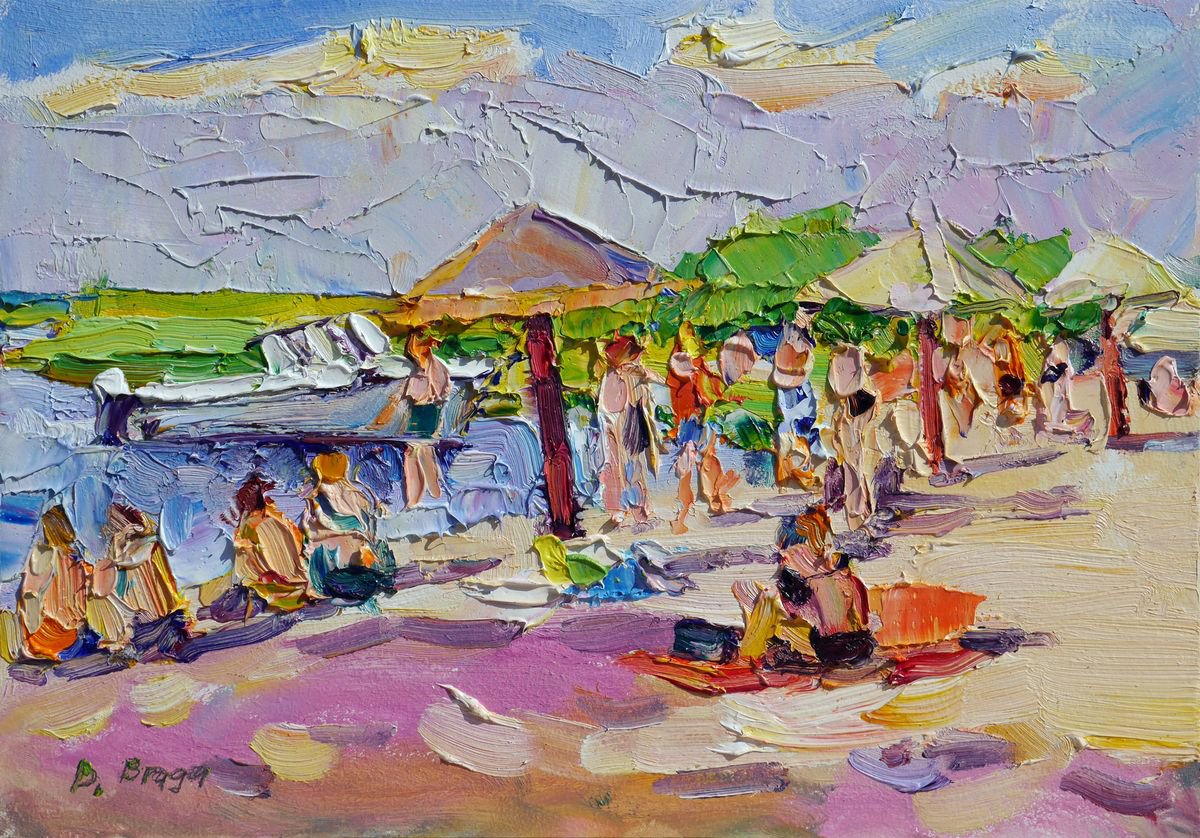 Expressive Landscape Oil Painting By Dima Braga, 12 X 8, River Beach (Plein Air), Original Artwork