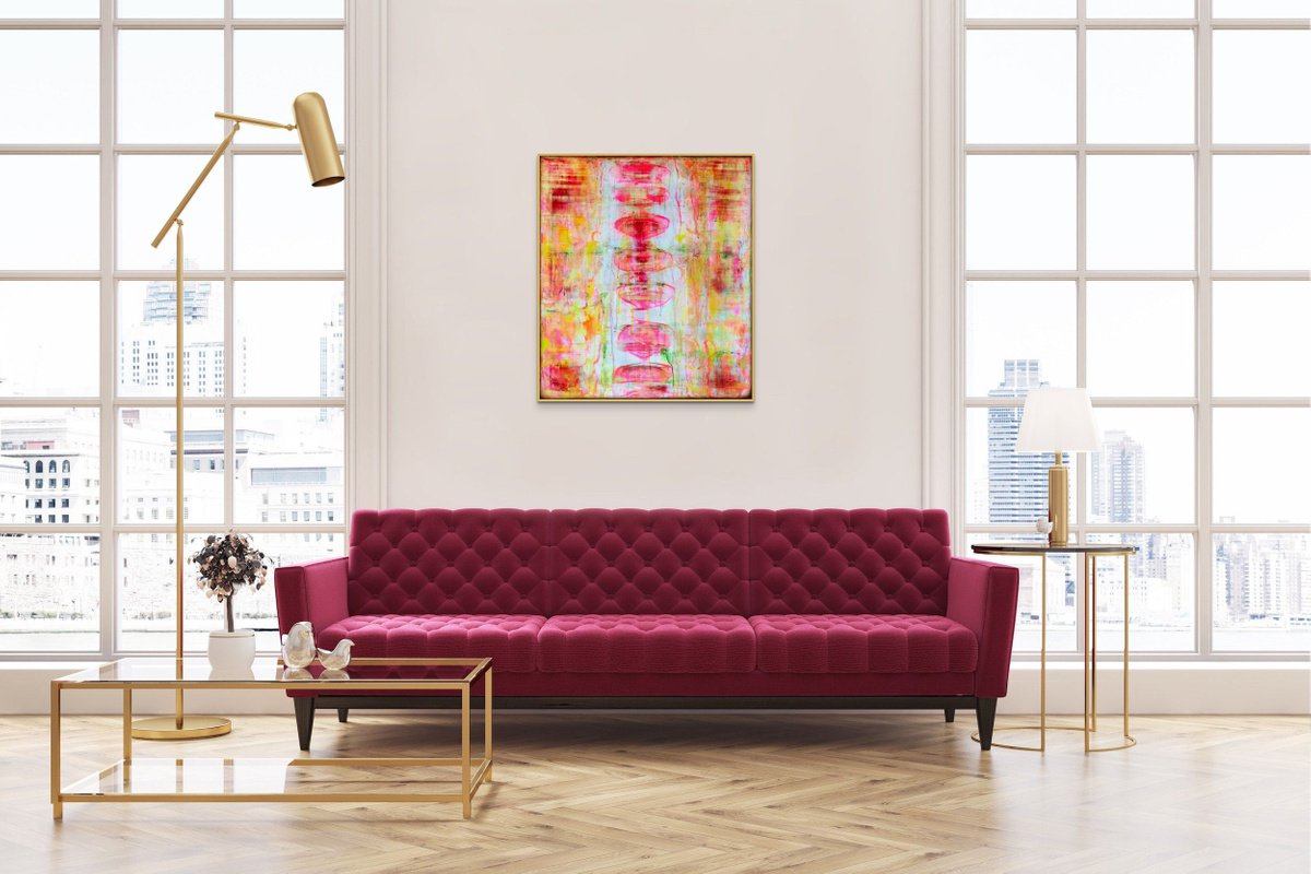 Impressionistic Abstract Acrylic Painting By Elide Pizzini, 28 X 32, Golden Afternoon, Original Artwork