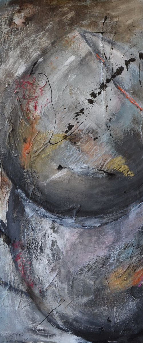 Precarious - large abstract mixed media stillife by Karin Goeppert
