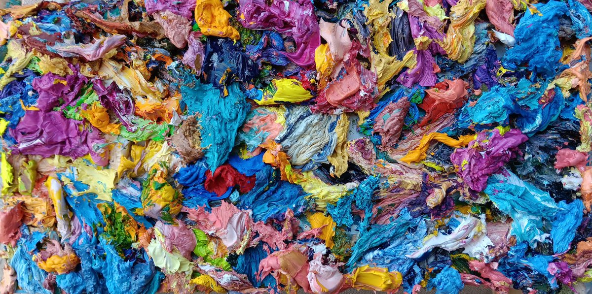 Organic Abstract Oil Painting By Ruslan Khais, 16 X 8", Interim Season, Original Artwork