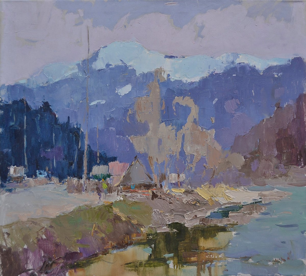 Impressionistic Landscape Oil Painting By Alexander Shandor, 26 X 24, Mount Kamenka, Original Artwork