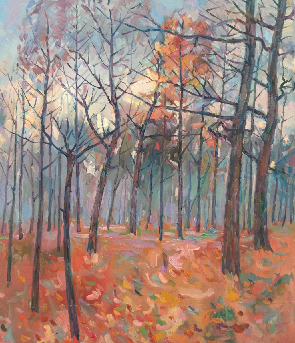 Impressionistic Landscape Oil Painting By Peter Tovpev, 22 X 28", Forest Landscape, Original Artwork