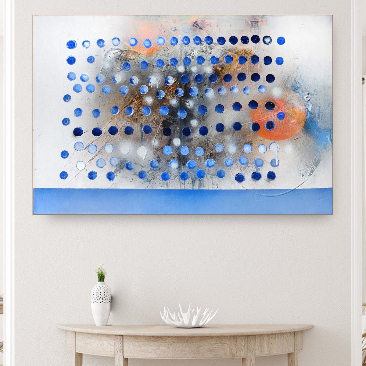 Organic Abstract Acrylic Painting By Adriano Ribeiro, 47 X 31, Bold Panorama, Original Artwork