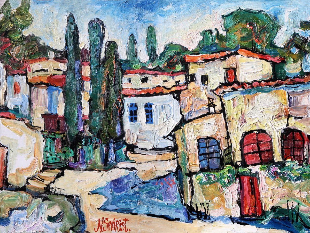 Impressionistic Cityscapes Oil Painting By Nikifor Swiristuhin, 16 X 12", Summer And Provence., Original Artwork