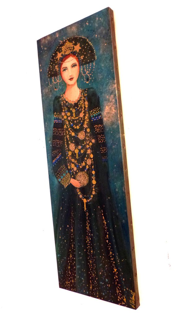 Night opera 20 x60 cm. Art déco inspired woman.