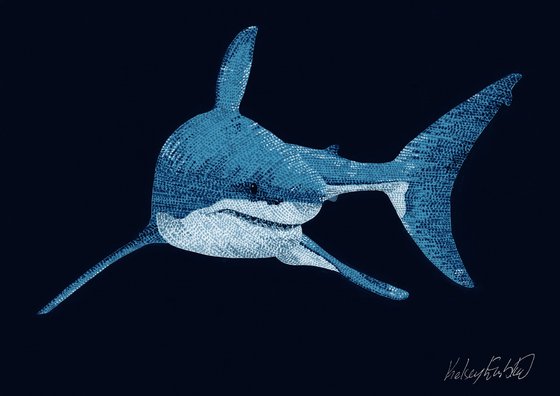 The Great White Shark - pointillism painting