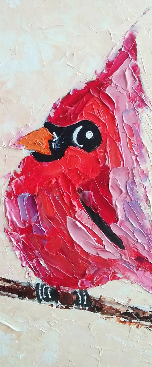 Cardinal Painting Original Art Red Bird Artwork Small Wall Art by Yulia Berseneva