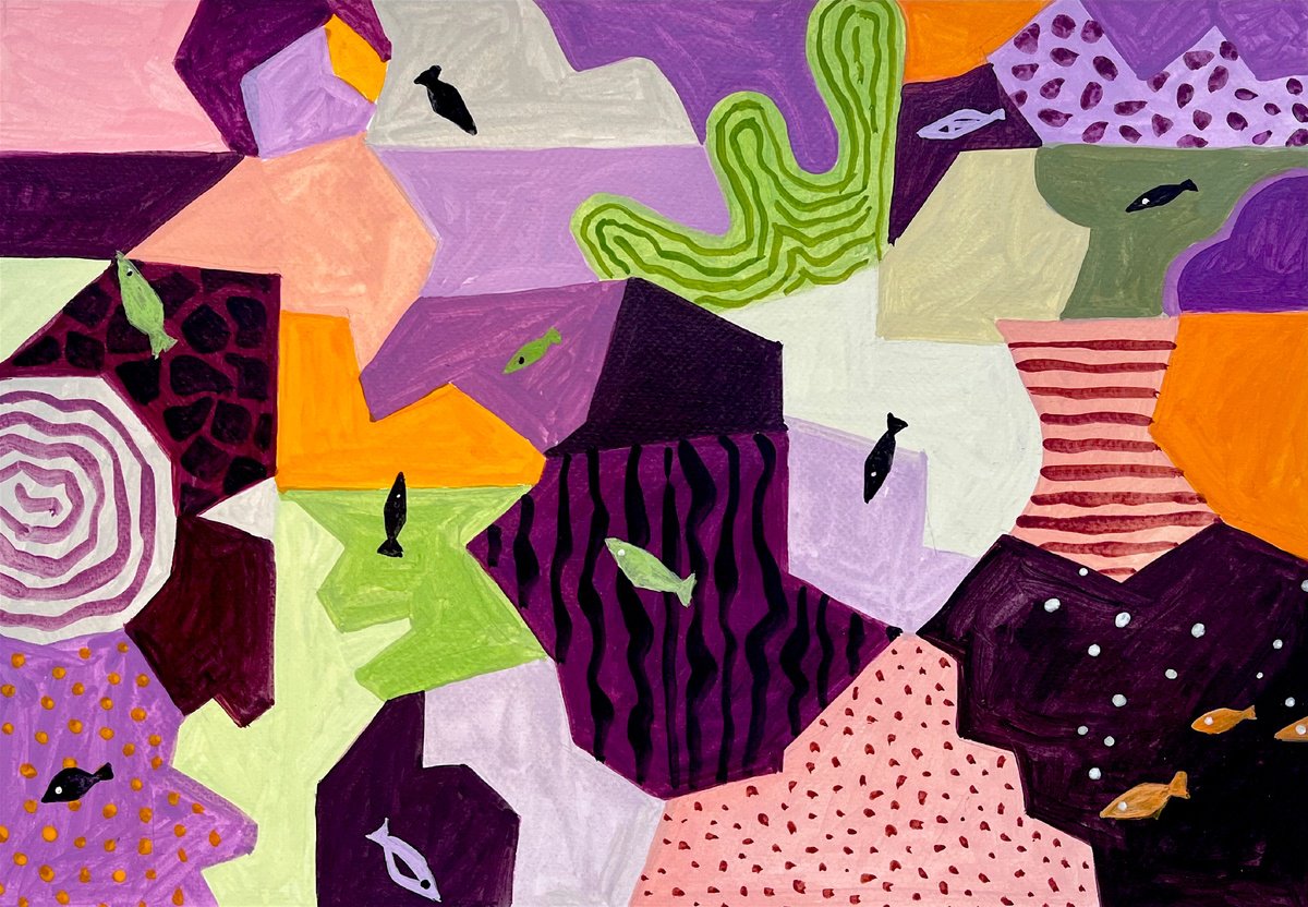 Urban And Pop Landscape Acrylic Painting By Andre Baldet, 17 X 13, Maldives_Lagoon-04, Original Artwork