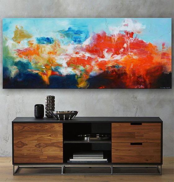 Hiding Below the Edge of the Universe - original abstract painting 72" x 30" (182 cm x 76 cm)