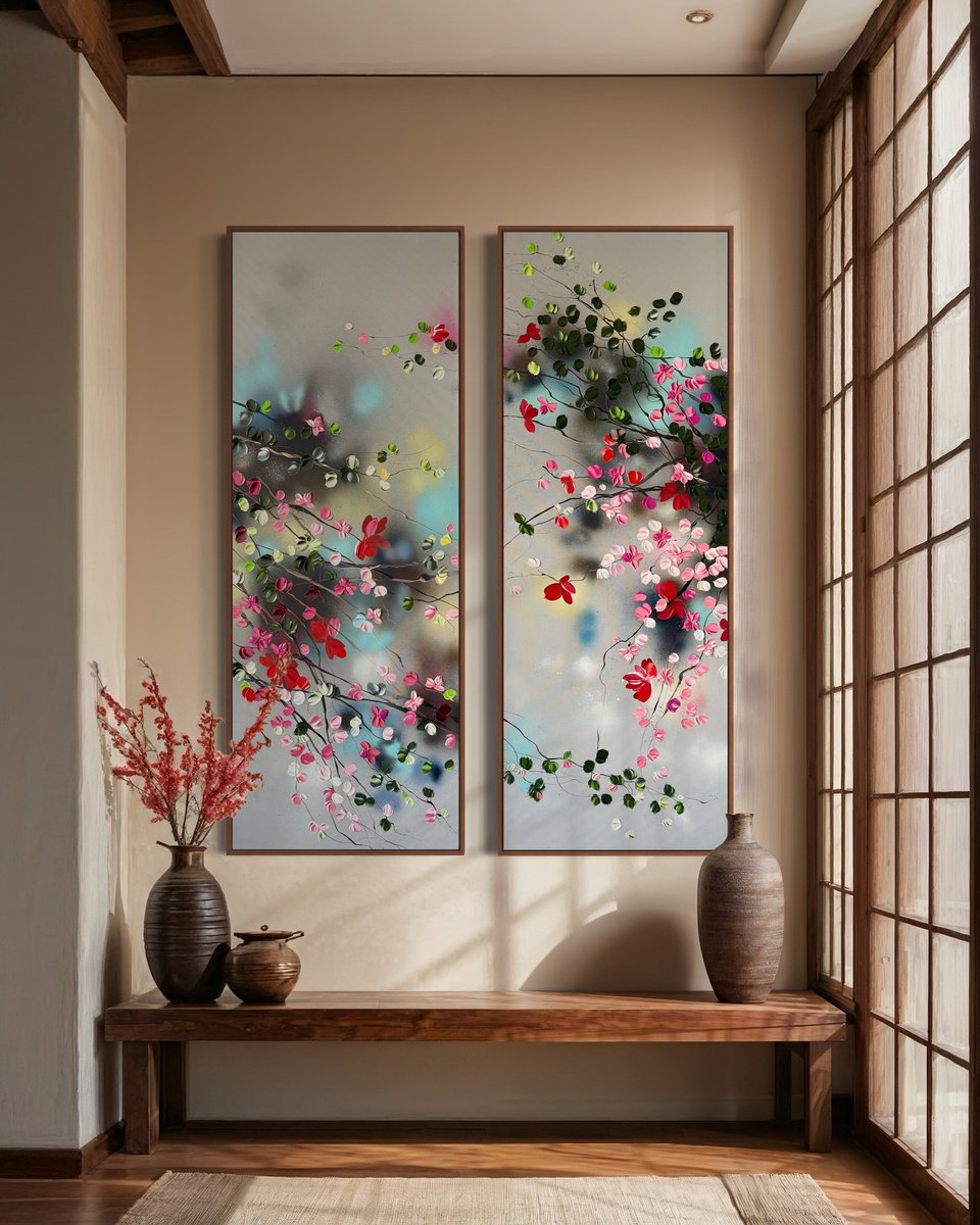 Expressive Abstract Acrylic Painting By Anastassia Skopp, 44 X 60, Japanese Spring, Original Artwork