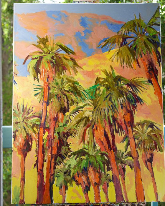 Desert Palm Trees, Three large Canvas artworks, triptych