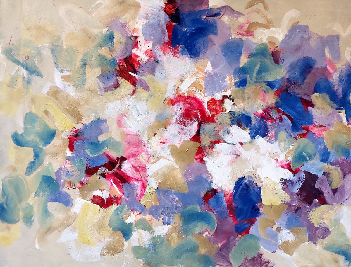 Abstract Acrylic Painting By Cristian Cuevas, 48 X 37, La Jardi?n, Original Artwork