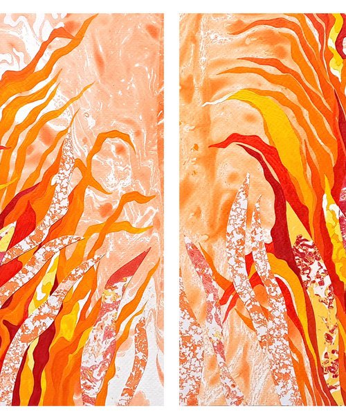 Set of 2 «Flaming Blooms» by Mariia Raskin