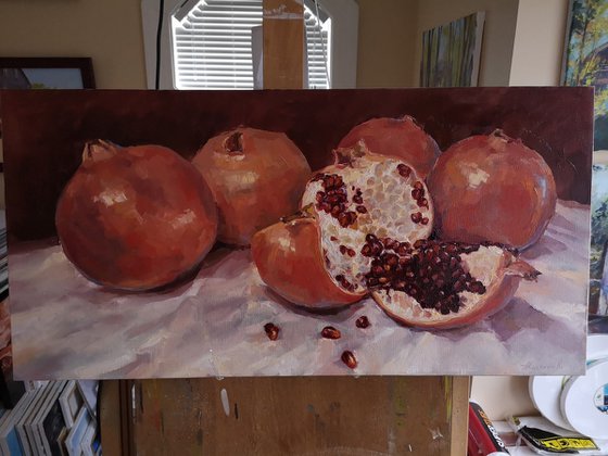 Pomegranates, original, one of a kind, oil on canvas painting