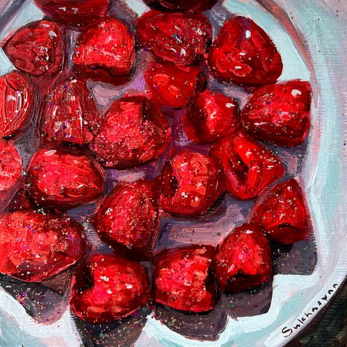 Still Life with Glittery Raspberries by Victoria Sukhasyan