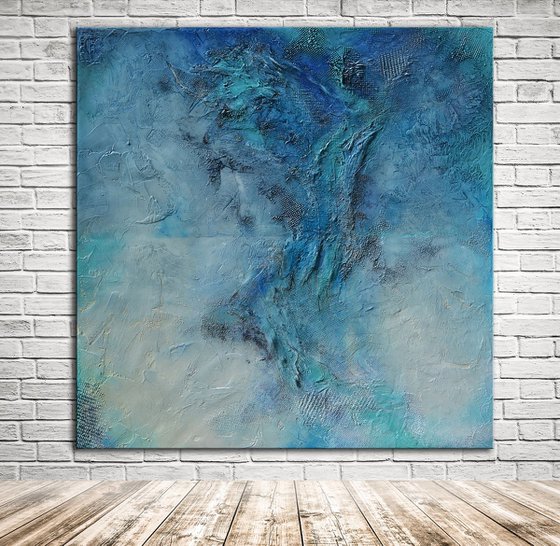 Day and Night - blue square abstract textural painting