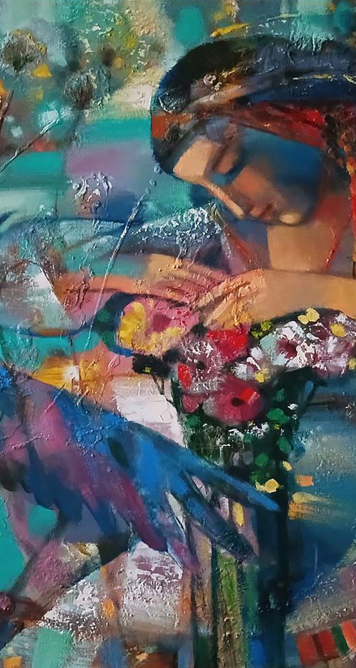 Girl and a Bouquet of Flowers by Anatolii Tarabаnov