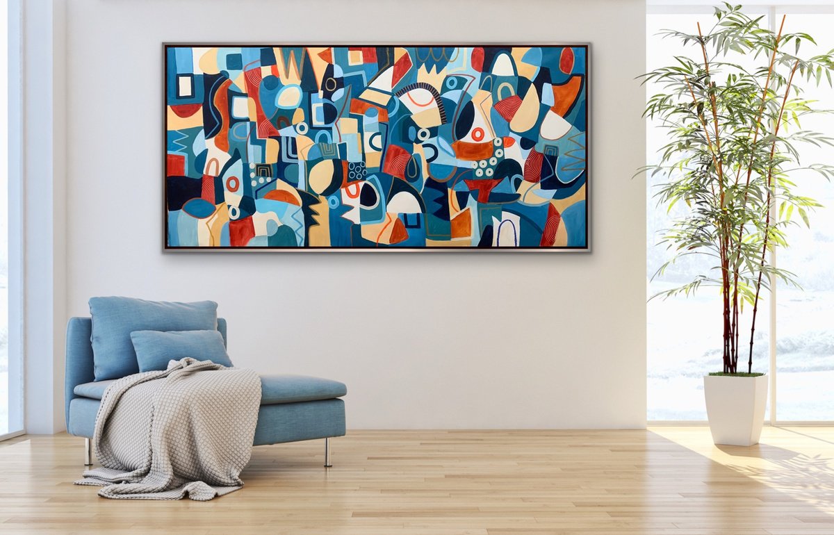 Organic Abstract Acrylic Painting By Rashna Hackett, 73 X 36", A Dense Spectrum, Original Artwork