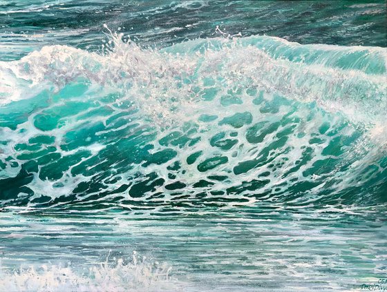 "White lace" - Ocean waves oil painting