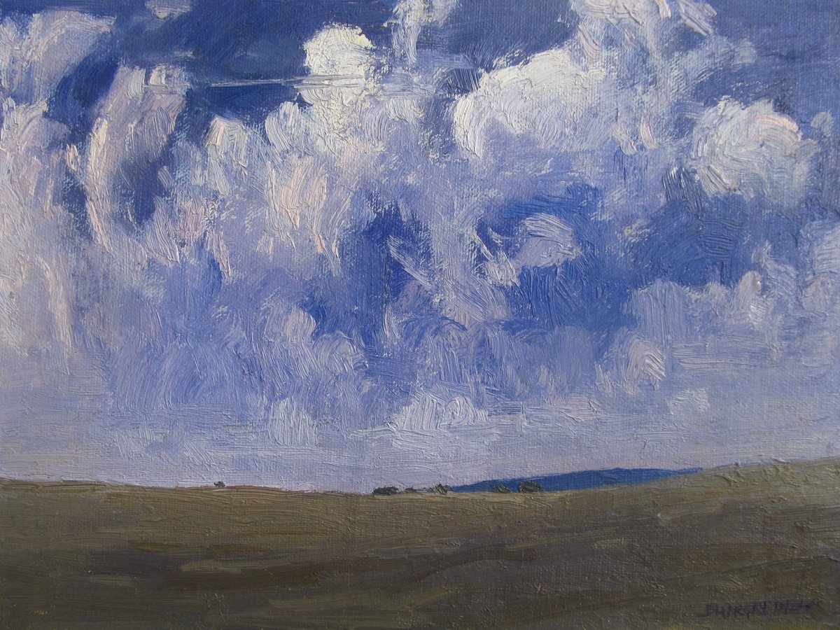 Impressionistic Landscape Oil Painting By Bhargavkumar Kulkarni, 11 X 8, Blue Mountain, Original Artwork