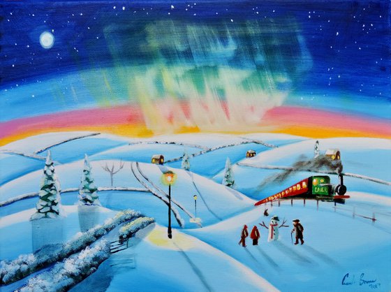 The northern lights winter painting