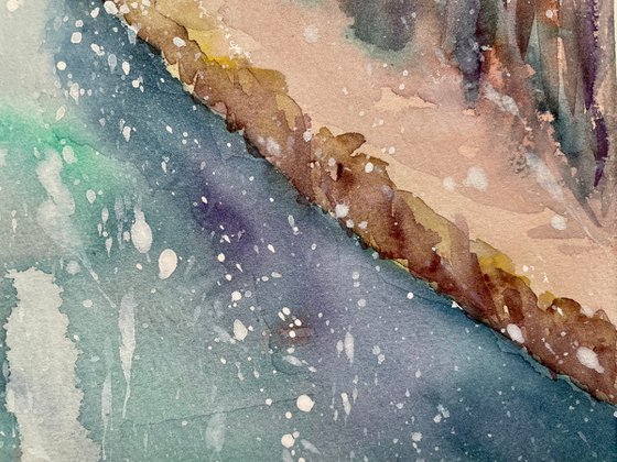 Winter Abstract Watercolor Painting, First Snow Original Painting, Christmas Wall Art, Cozy Home Gifts